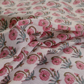 Pink - Sanganeri Block Printing Handwoven Kutch Woolen Fabric