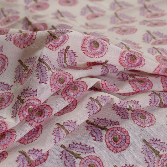 Pink - Sanganeri Block Printing Handwoven Kutch Woolen Fabric