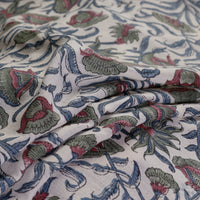 White - Pure Wool Sanganeri Block Print Fabric