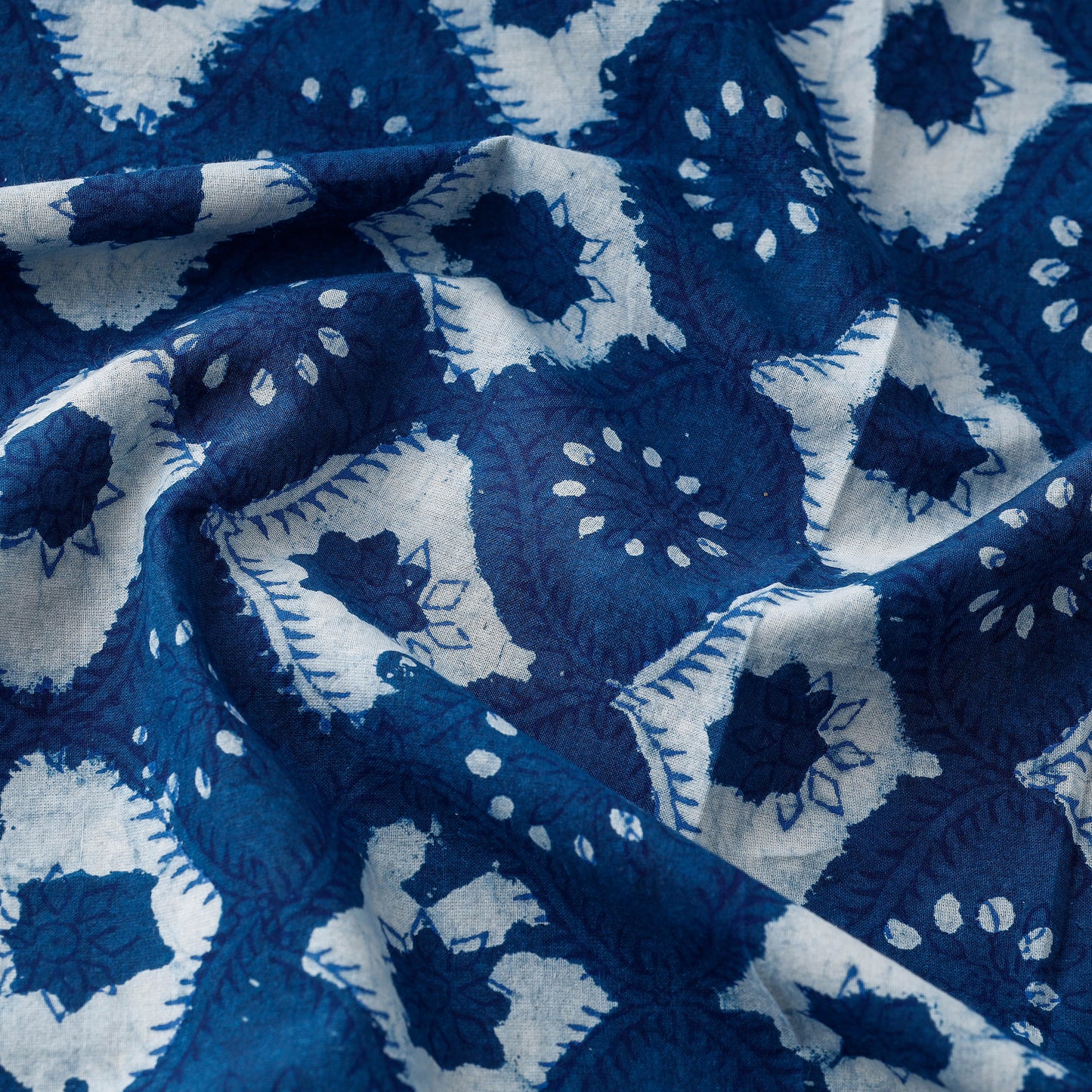 Blue - Indigo Bagru Dabu Block Printed Cotton Fabric