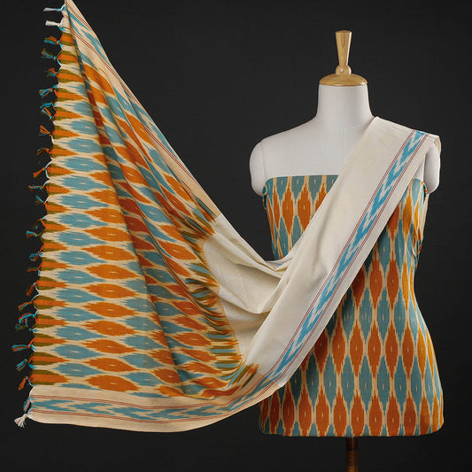 Multicolor - 3pc Pochampally Ikat Weave Cotton Suit Material Set