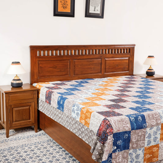 Multicolor - Tagai Work Block Printed Patchwork Cotton Bed Cover (109 x 42 in)
