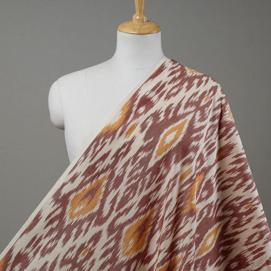 Brown Large Patterns Pochampally Central Asian Ikat Cotton Handloom Fabric