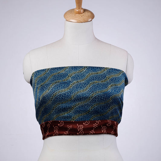 Blue - Rangoli Kutch Block Printing Modal Silk Blouse Piece