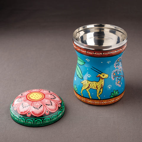 Blue Bengal Patua Blue Handpainted Stainless Steel Canister