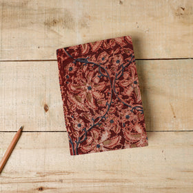 Red - Kalamkari Fabric Cover Handmade Paper Notebook (7 x 5 in)