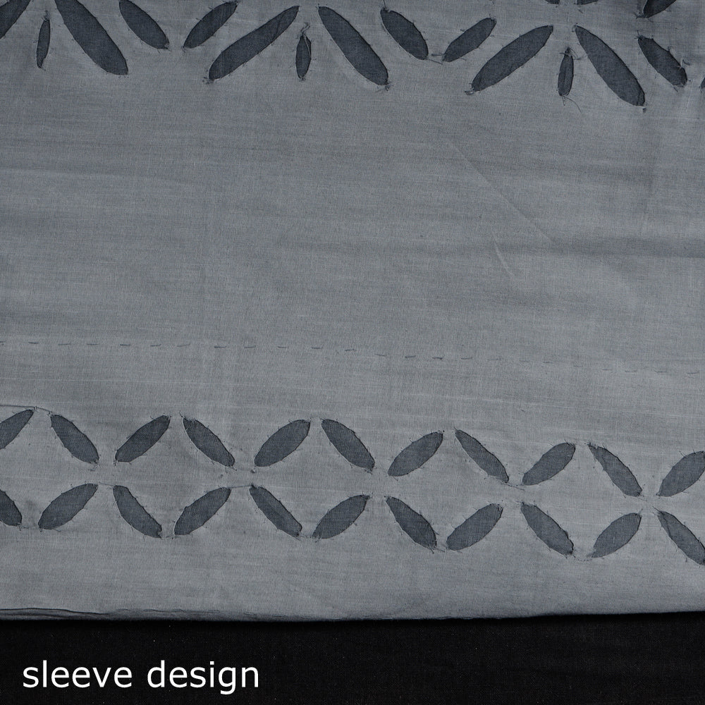 Grey - 3pc Barmer Applique Cutwork Cotton Suit Material Set