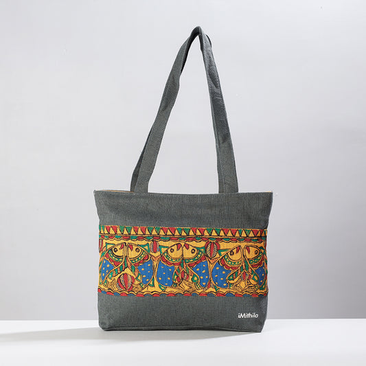 Madhubani Handpainted Jute Cotton Shoulder Bag