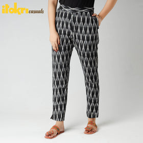  iTokri Casuals - Ikat Cotton Tapered Casual Pant for Women 