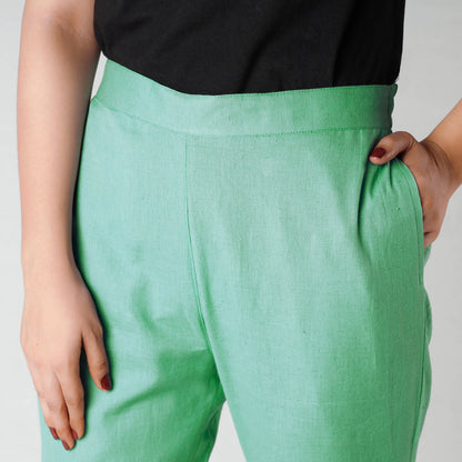 Jungle Green Flex Cotton Tapered Casual Pant for Women