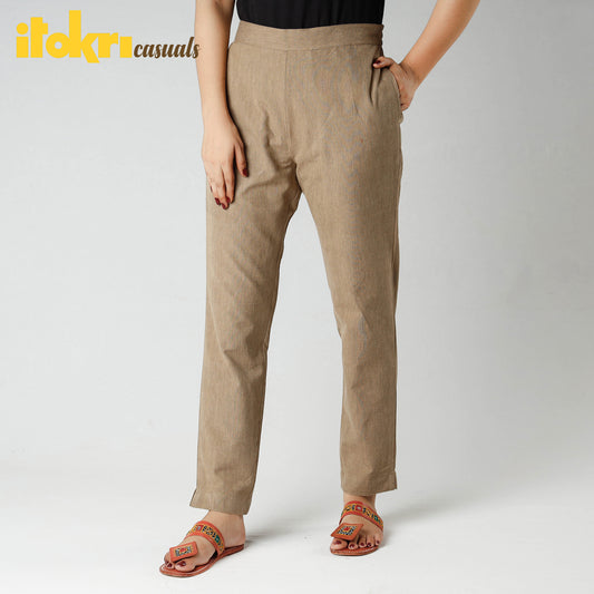 iTokri Casuals - Peanut Brown Flex Cotton Tapered Casual Pant for Women
