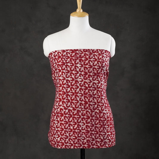 Red - Hand Batik Printed Cotton Tagai Work Kurta Material