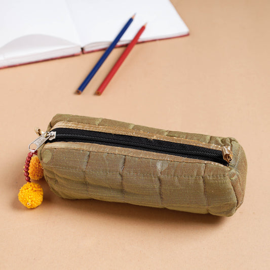 Handcrafted Quilted Multipurpose Pencil Pouch With Pom Pom