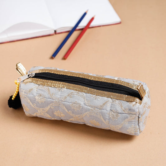Handcrafted Quilted Multipurpose Pencil Pouch With Pom Pom