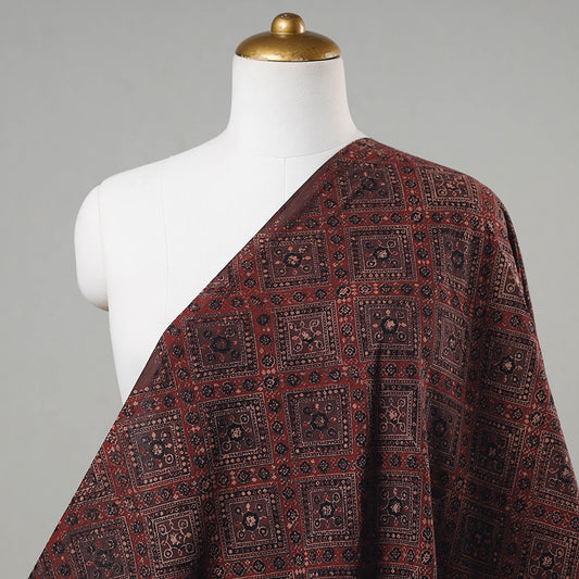 Maroon - Patterned Floral Blocks Ajrakh Hand Block Printed Cotton Fabric
