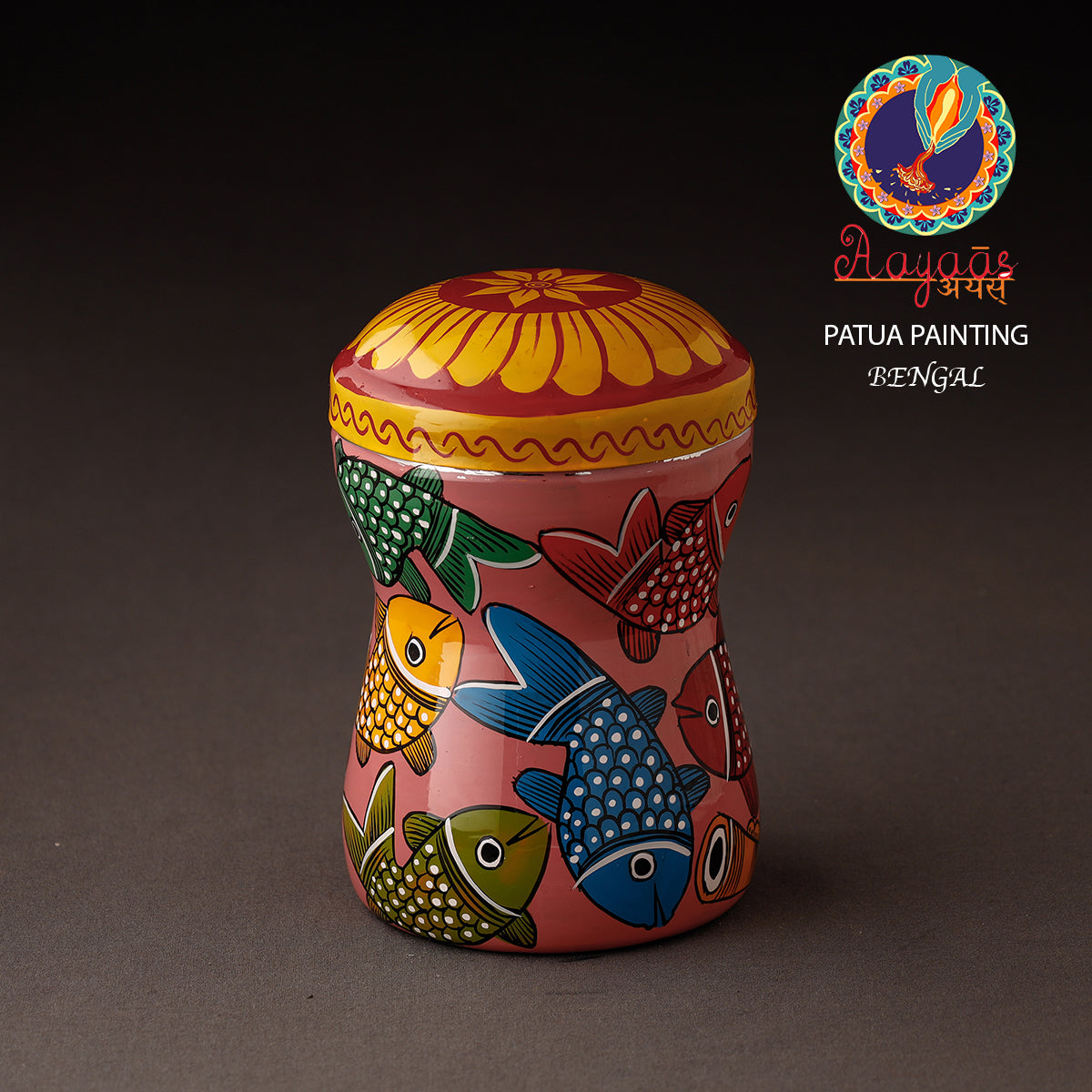 Peach Bengal Patua Handpainted Stainless Steel Multi Utility Canister