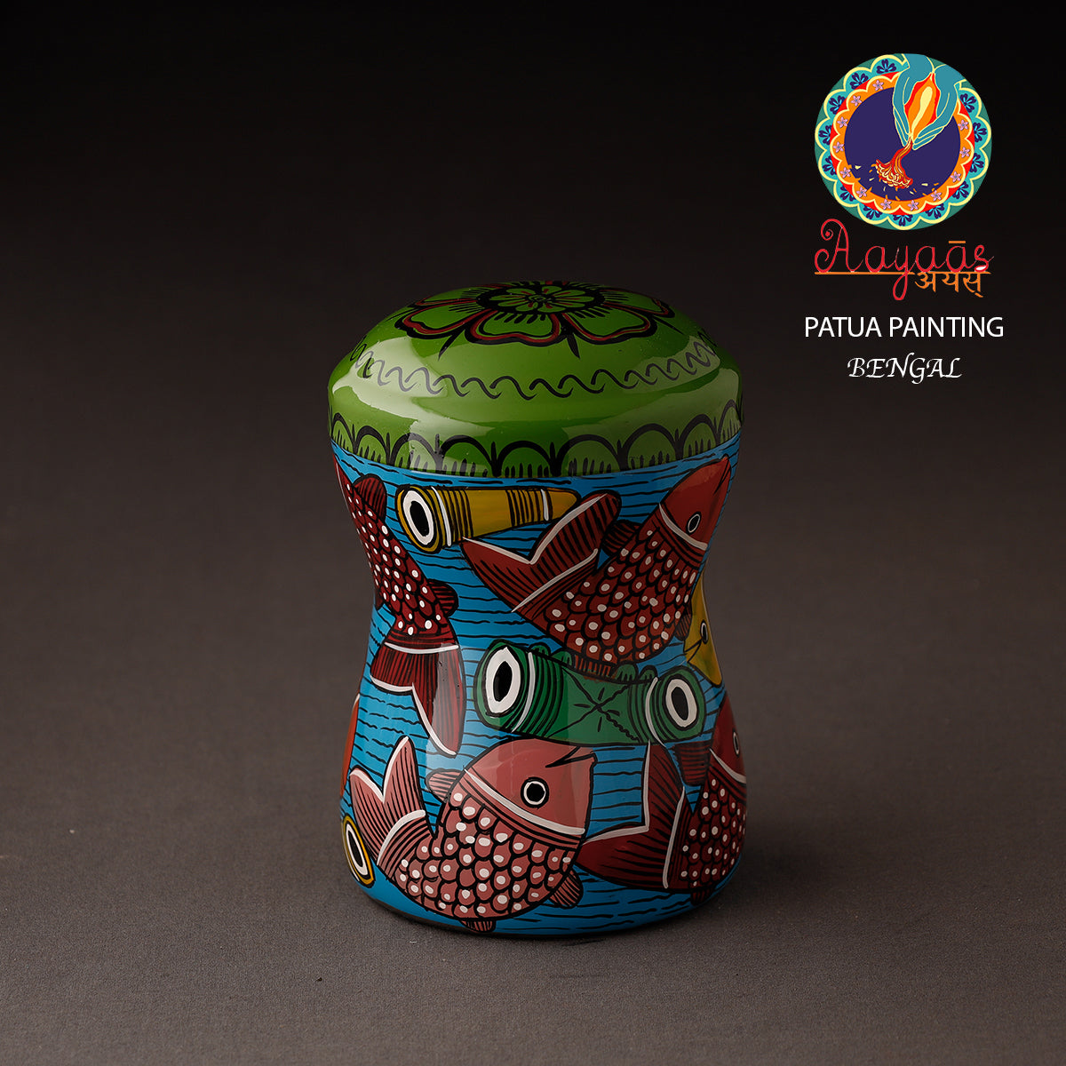 Multicolor Bengal Patua Handpainted Stainless Steel Multi Utility Canister