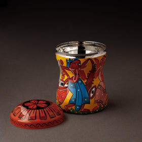 Multicolor Bengal Patua Handpainted Stainless Steel Multi Utility Canister