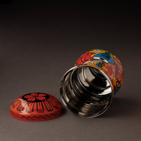 Multicolor Bengal Patua Handpainted Stainless Steel Multi Utility Canister