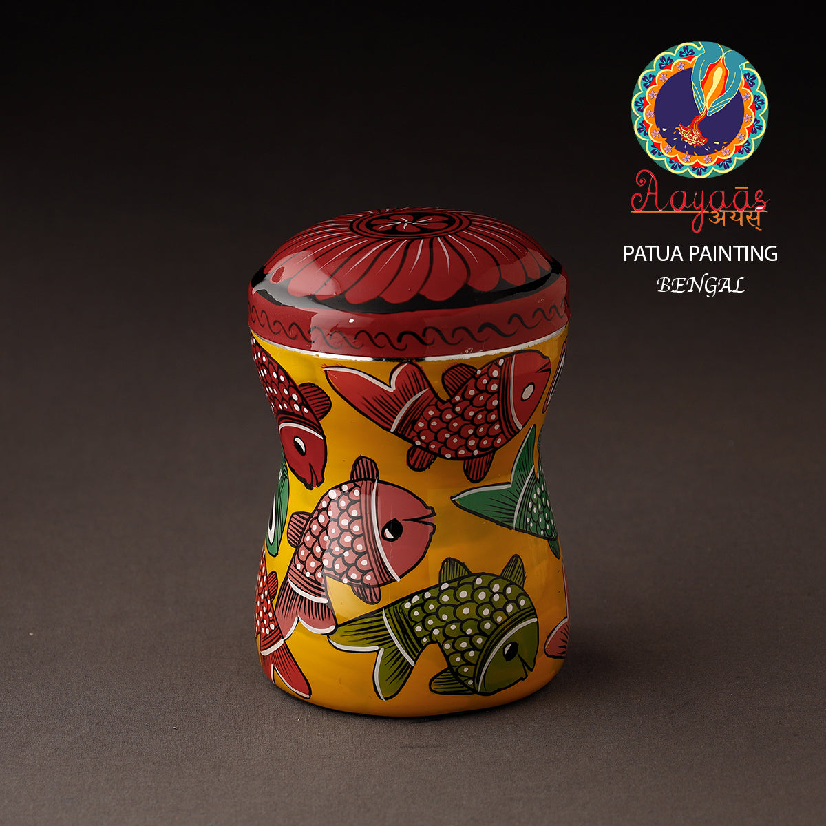 Orange Bengal Patua Handpainted Stainless Steel Multi Utility Canister
