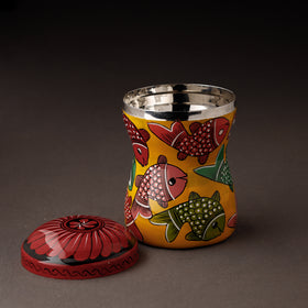 Orange Bengal Patua Handpainted Stainless Steel Multi Utility Canister
