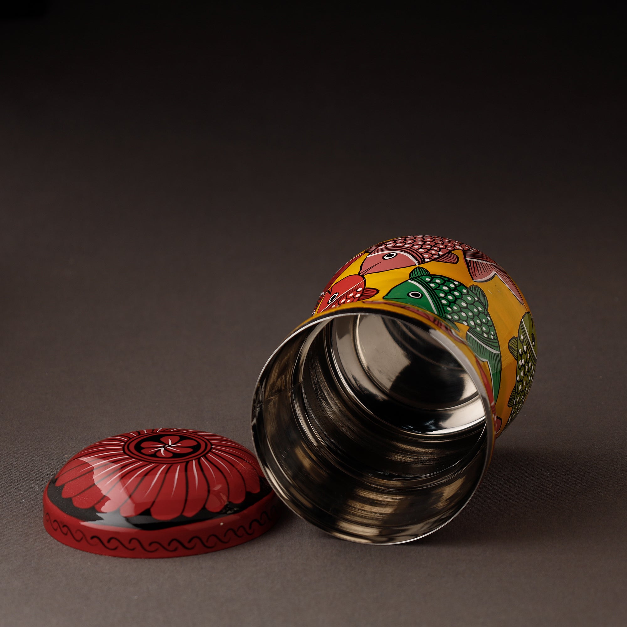 Orange Bengal Patua Handpainted Stainless Steel Multi Utility Canister