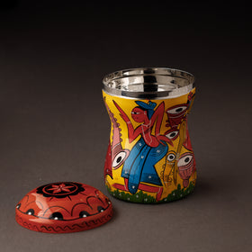 Multicolor Bengal Patua Handpainted Stainless Steel Multi Utility Canister