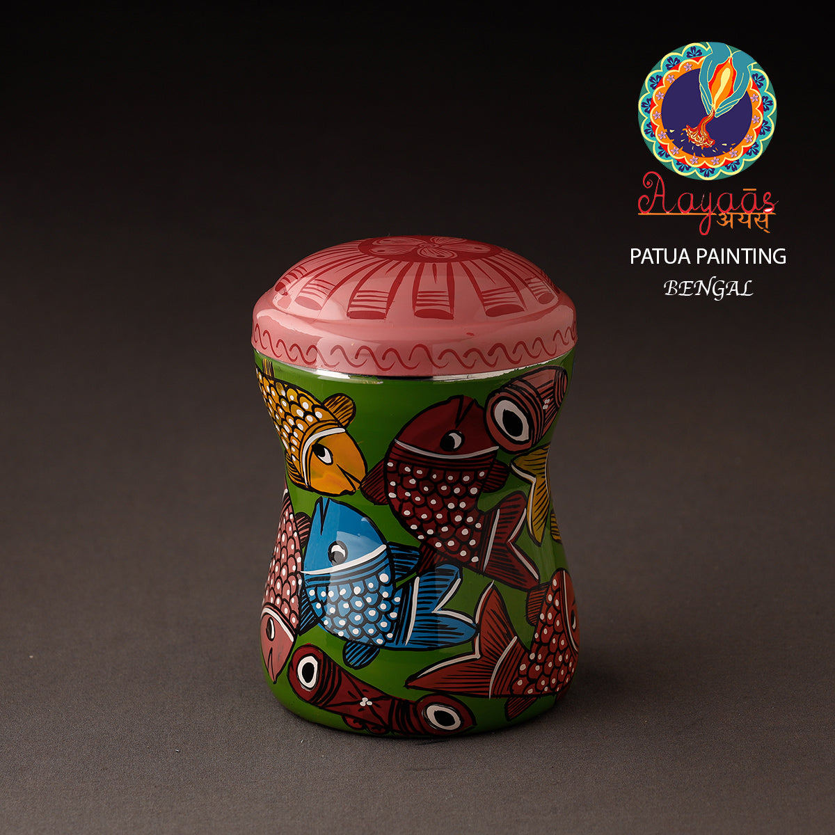 Multicolor Bengal Patua Handpainted Stainless Steel Multi Utility Canister