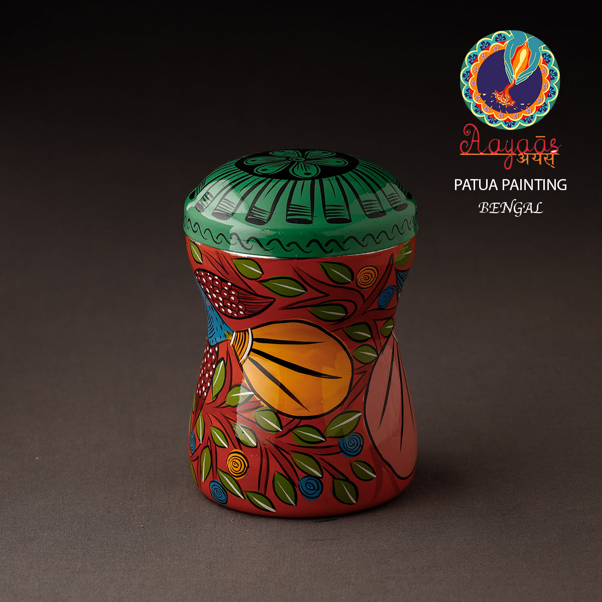 Red Bengal Patua Handpainted Stainless Steel Multi Utility Canister