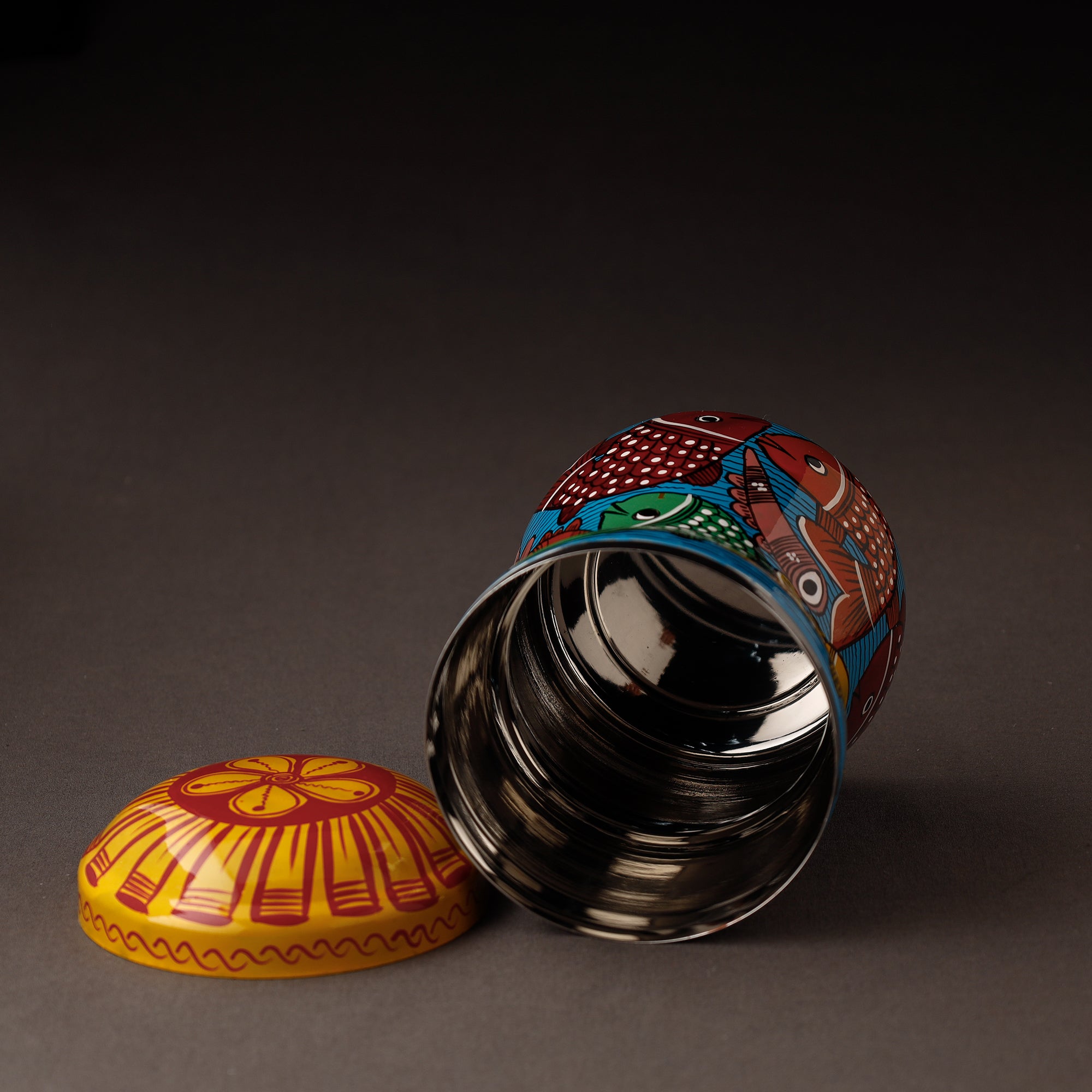 Blue Bengal Patua Handpainted Stainless Steel Multi Utility Canister