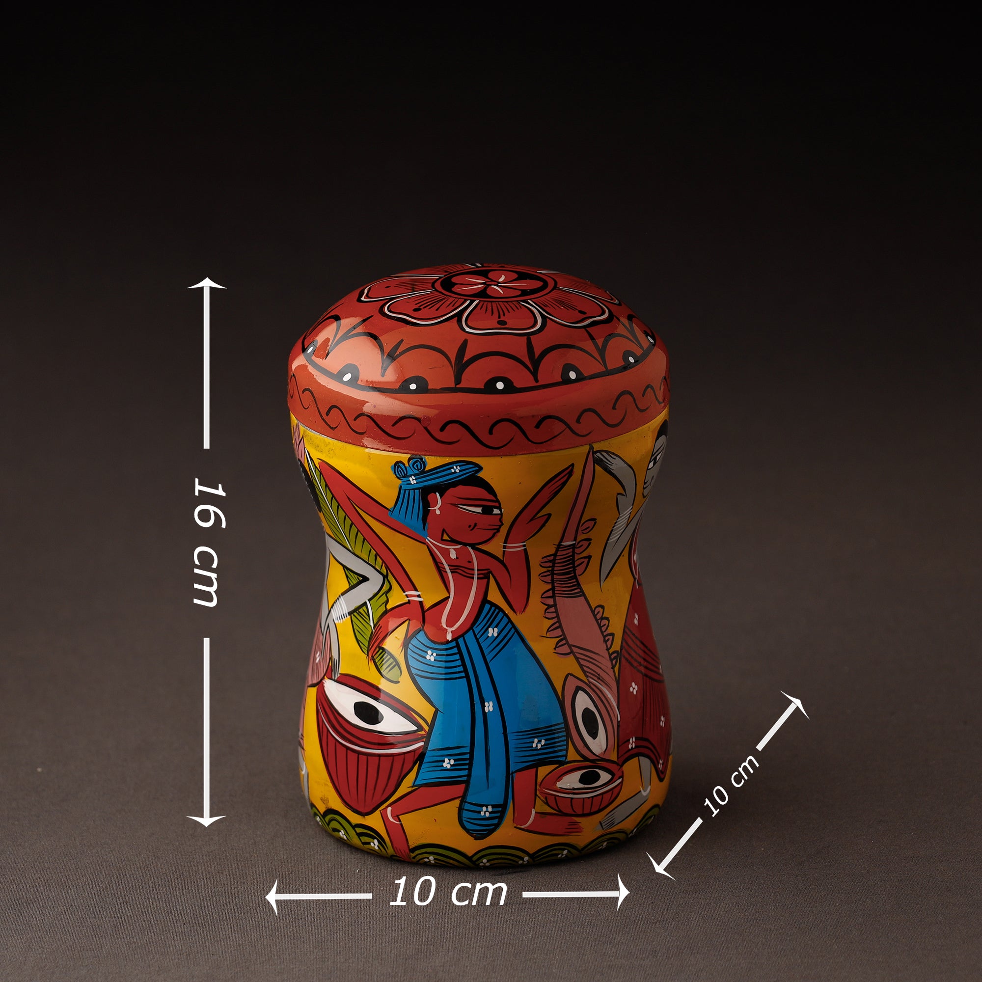 Orange Bengal Patua Handpainted Stainless Steel Multi Utility Canister