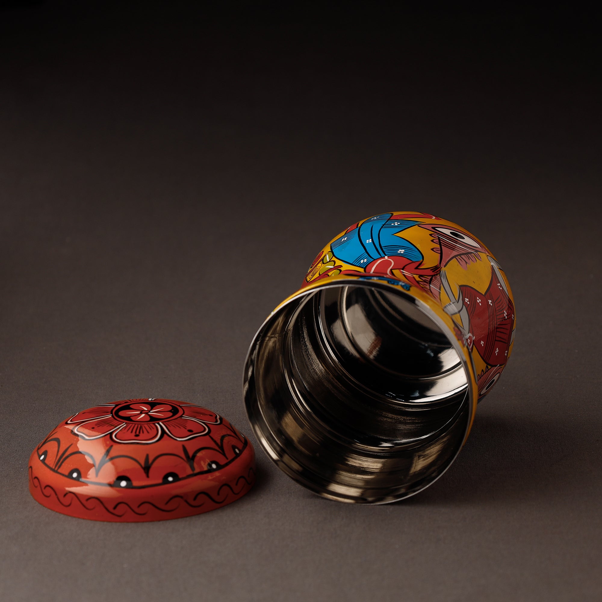Orange Bengal Patua Handpainted Stainless Steel Multi Utility Canister