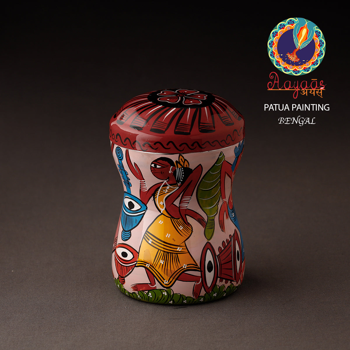 Pink Bengal Patua Handpainted Stainless Steel Multi Utility Canister