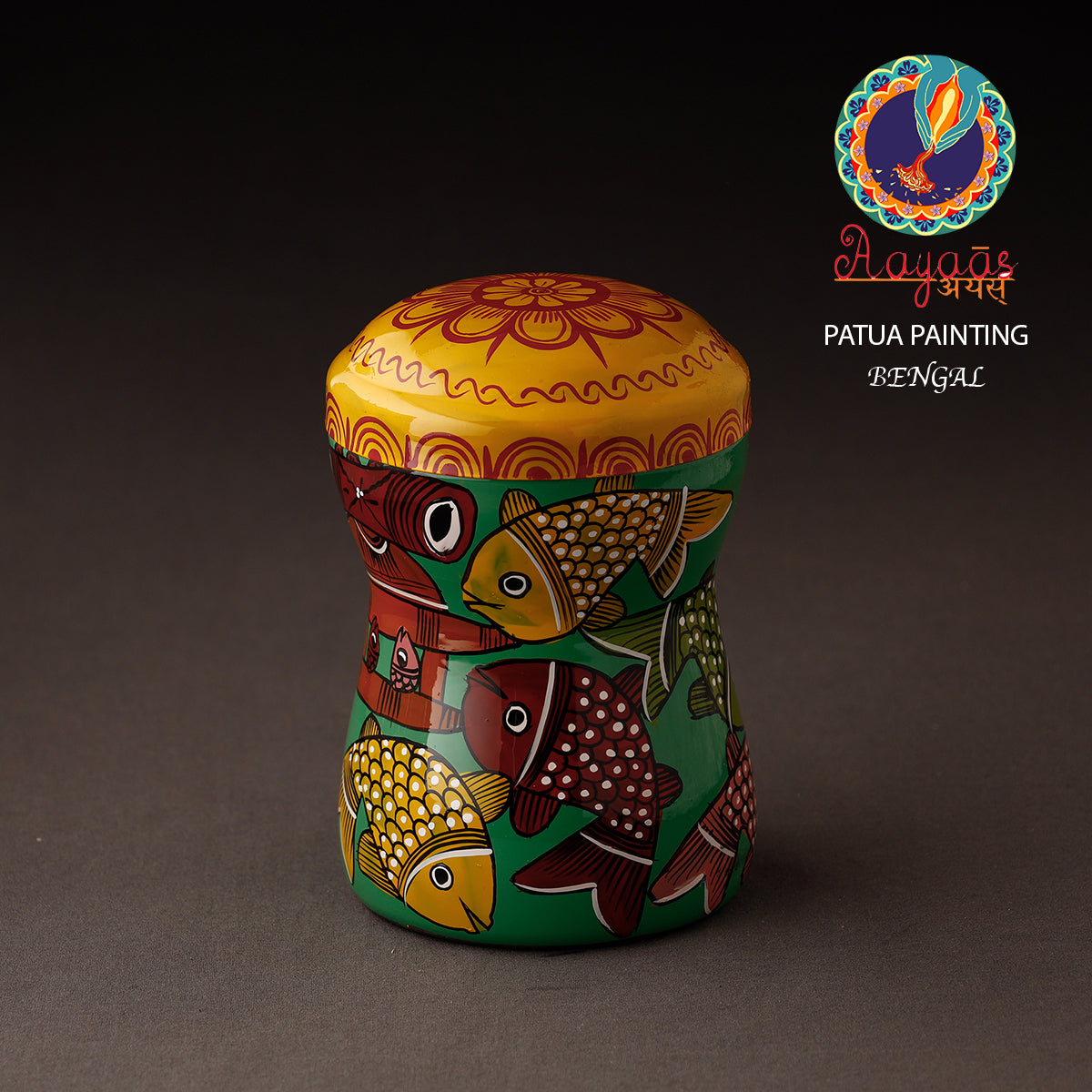 Multicolor Bengal Patua Handpainted Stainless Steel Multi Utility Canister