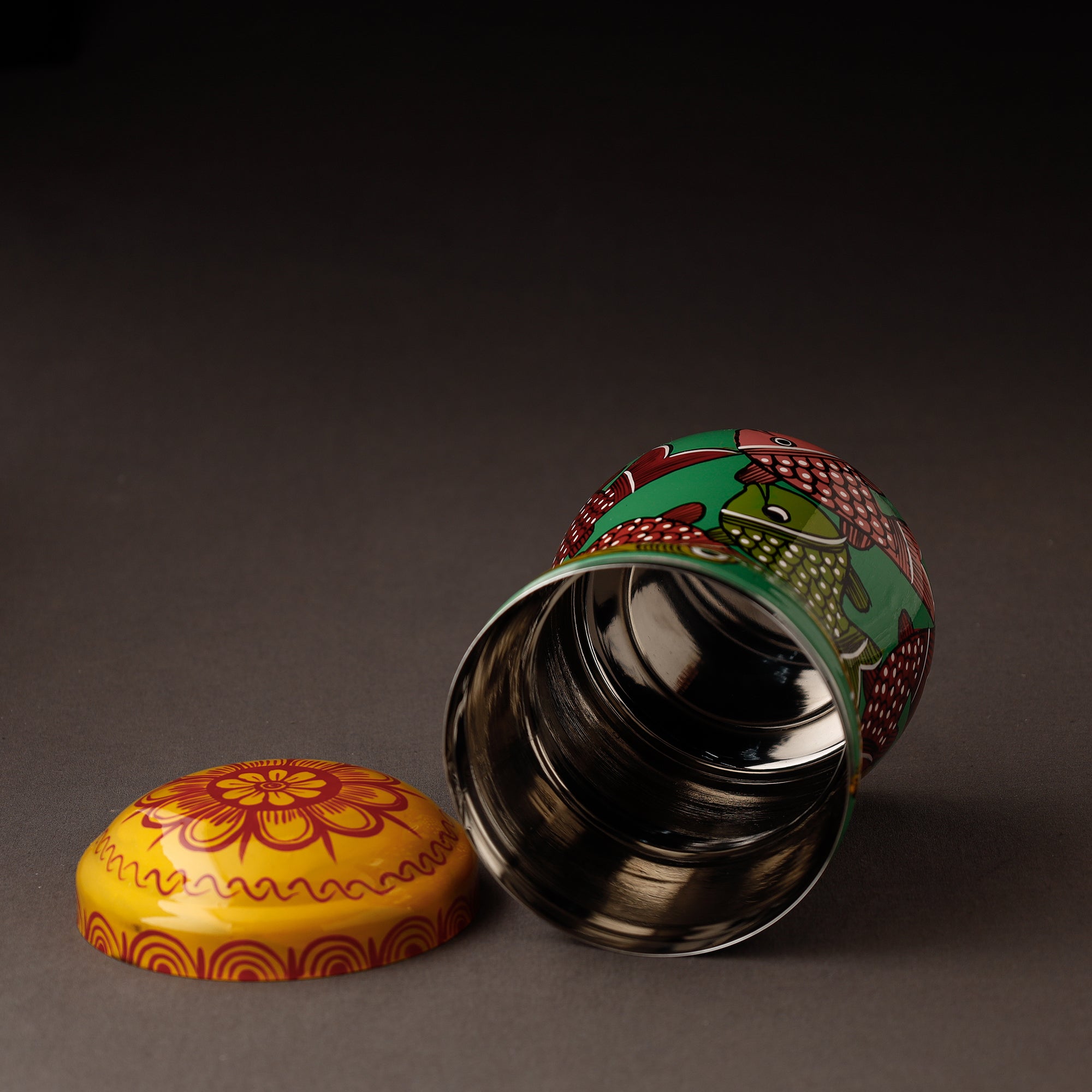 Multicolor Bengal Patua Handpainted Stainless Steel Multi Utility Canister