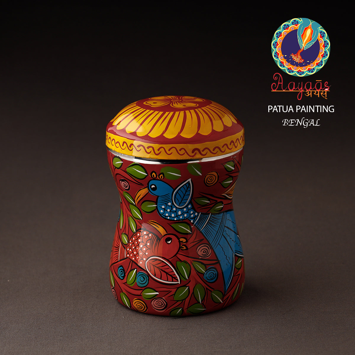 Multicolor Bengal Patua Handpainted Stainless Steel Multi Utility Canister