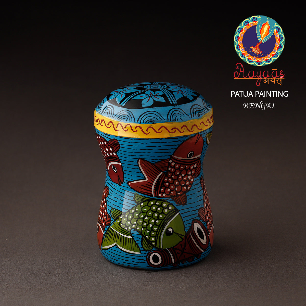 Blue Bengal Patua Handpainted Stainless Steel Multi Utility Canister