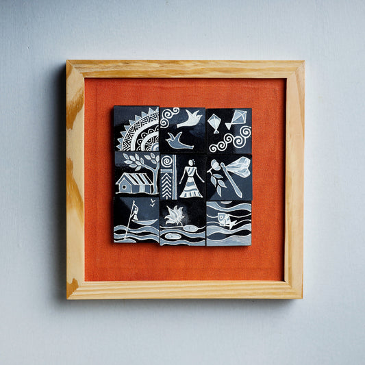 Miniature Handpainted Pine Wood Magnetic 9 Blocks Painting