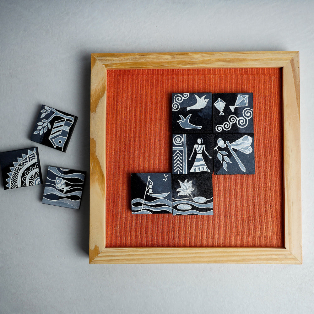  Miniature Handpainted Pine Wood Magnetic 9 Blocks Painting 