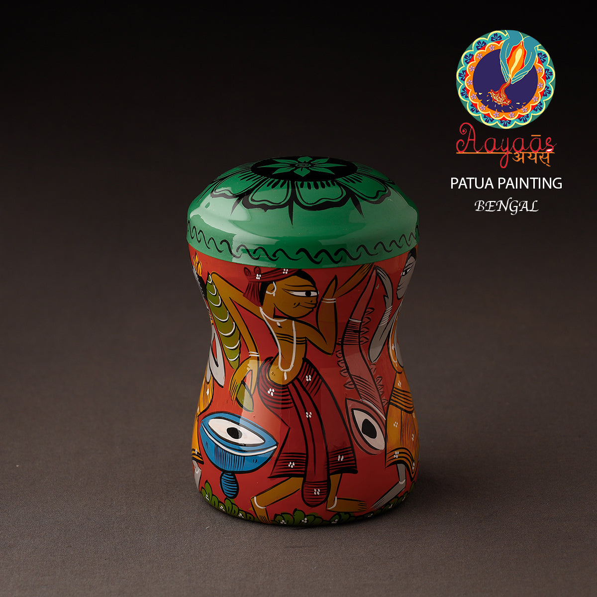 Red Bengal Patua Handpainted Stainless Steel Multi Utility Canister