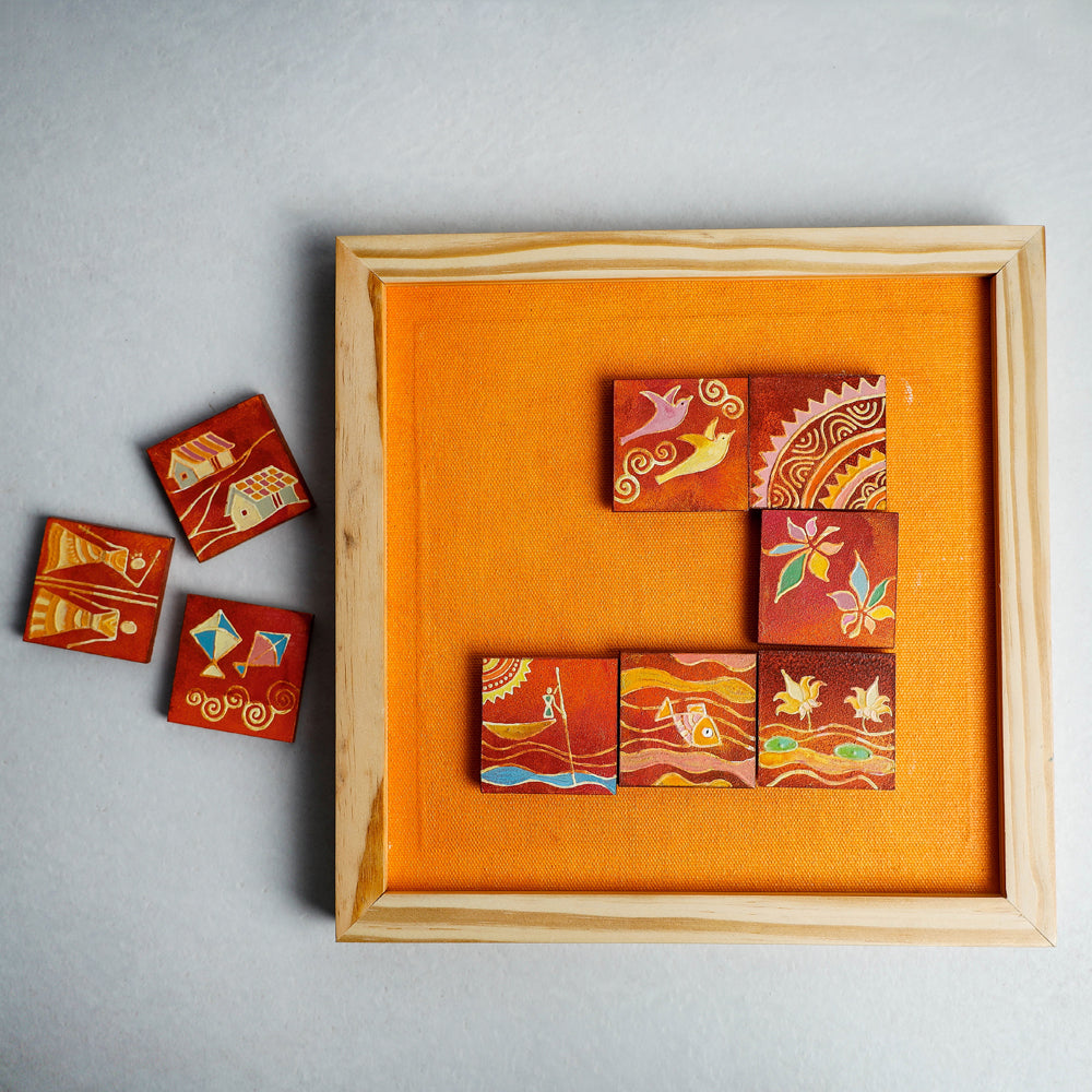  Miniature Handpainted Pine Wood Magnetic 9 Blocks Painting 