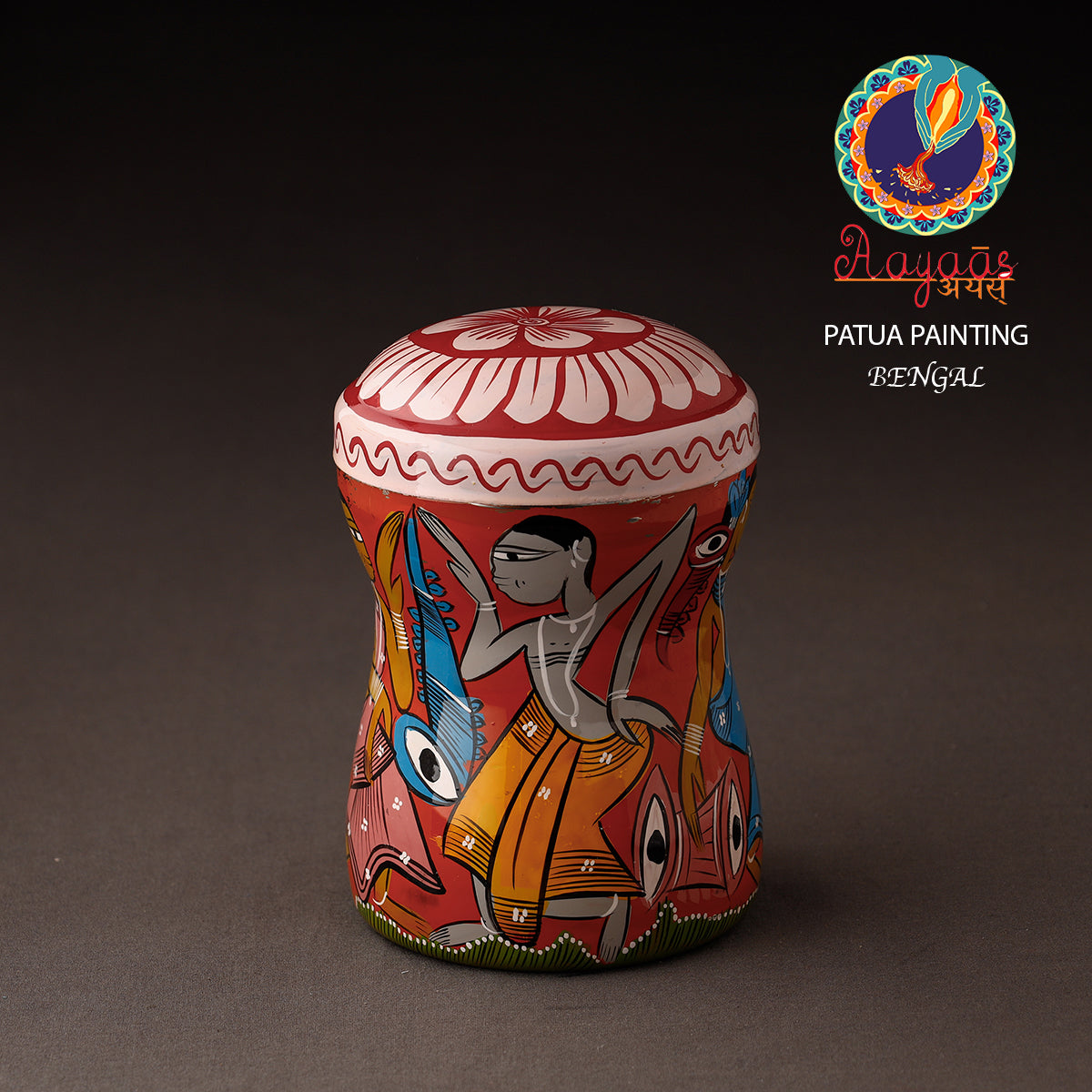 Red Bengal Patua Handpainted Stainless Steel Multi Utility Canister