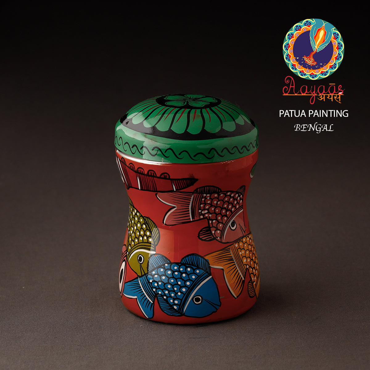 Multicolor Bengal Patua Handpainted Stainless Steel Multi Utility Canister