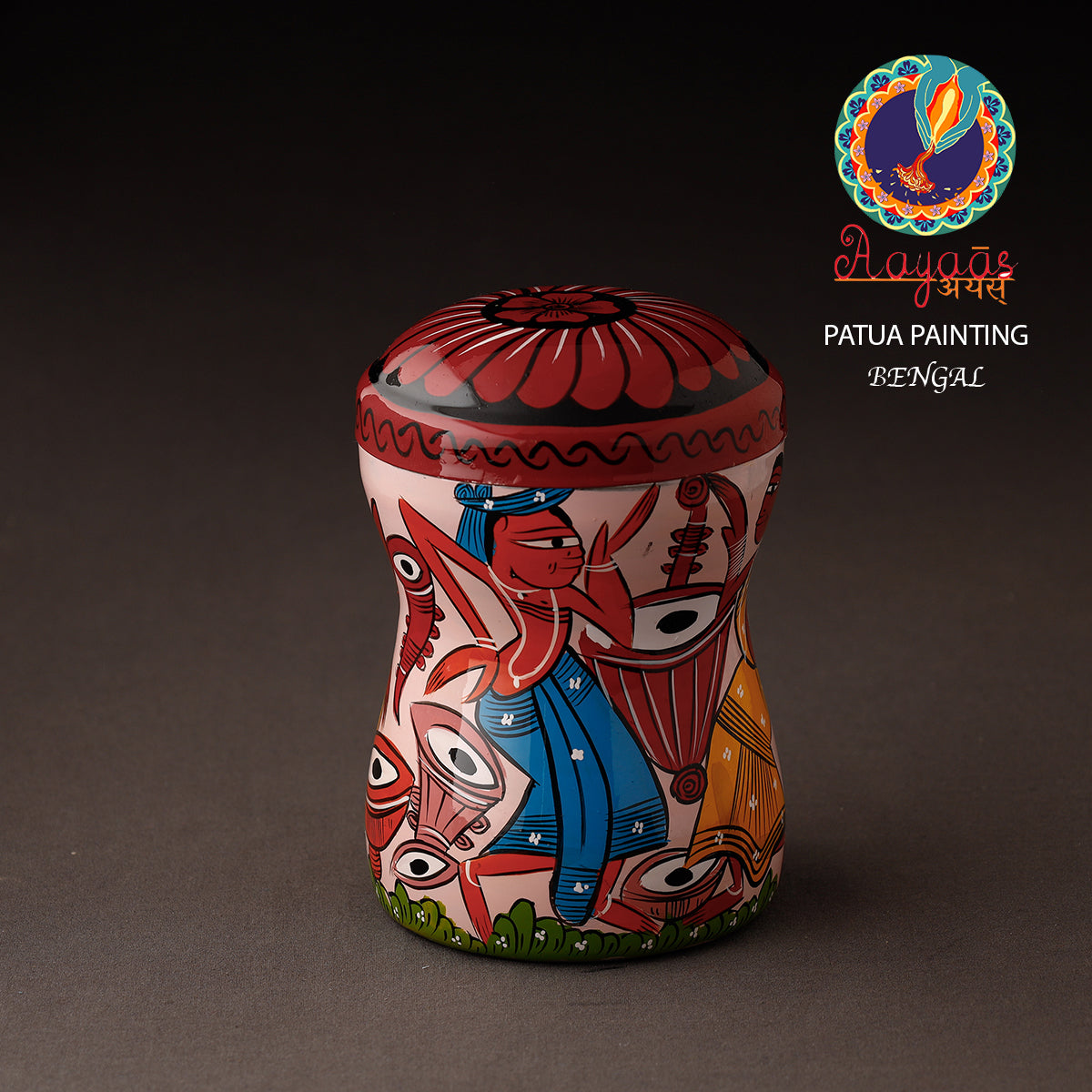 Multicolor Bengal Patua Handpainted Stainless Steel Multi Utility Canister