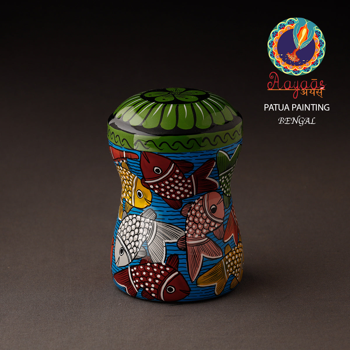 Multicolor Bengal Patua Handpainted Stainless Steel Multi Utility Canister