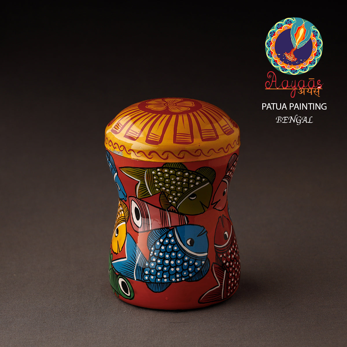 Red Bengal Patua Handpainted Stainless Steel Multi Utility Canister