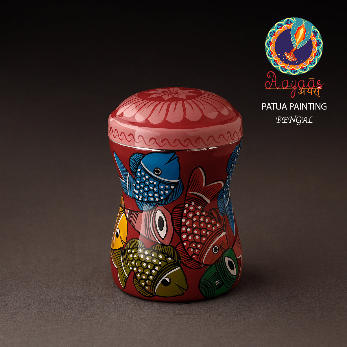 Red Bengal Patua Handpainted Stainless Steel Multi Utility Canister