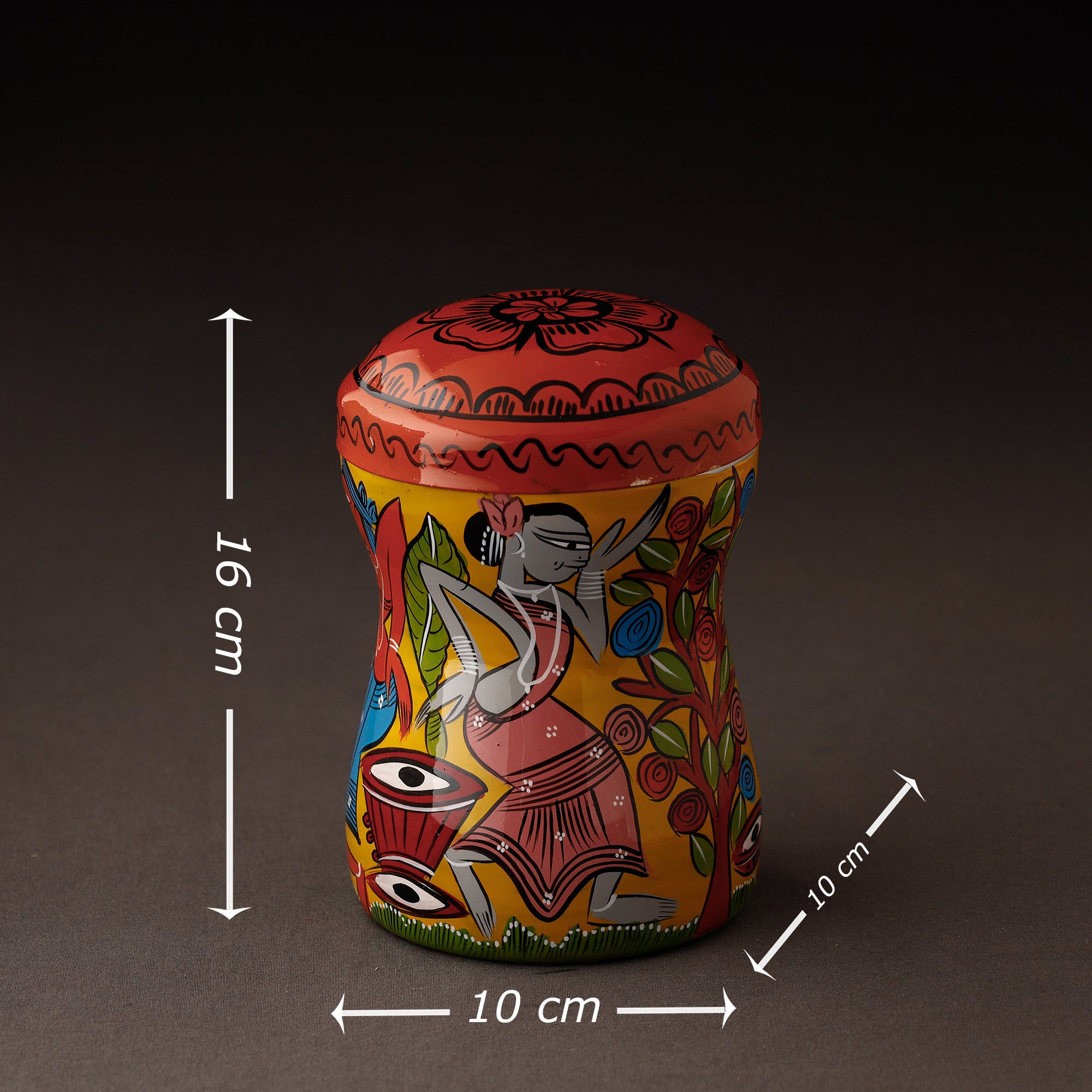 Multicolor Bengal Patua Handpainted Stainless Steel Multi Utility Canister