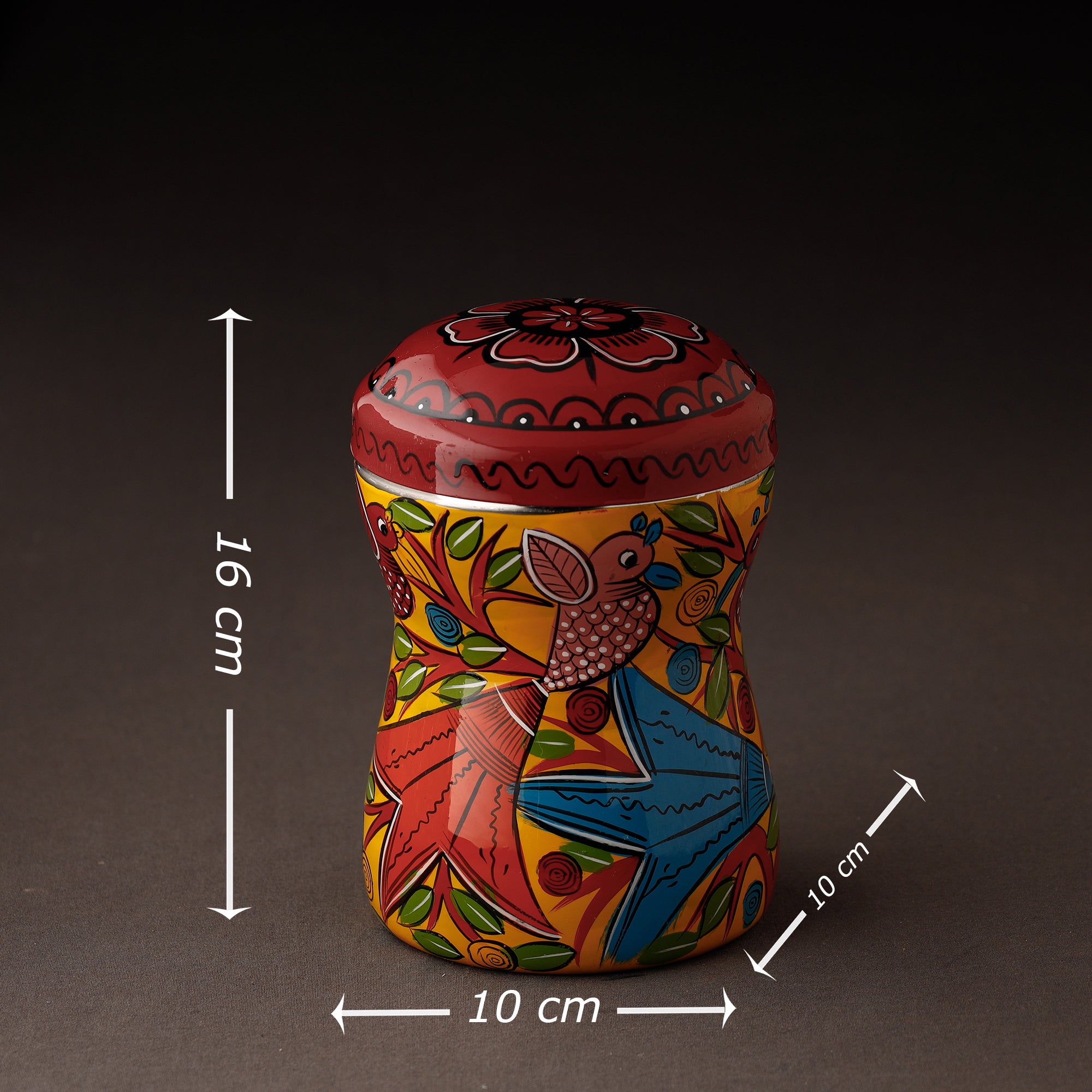 Multicolor Bengal Patua Handpainted Stainless Steel Multi Utility Canister