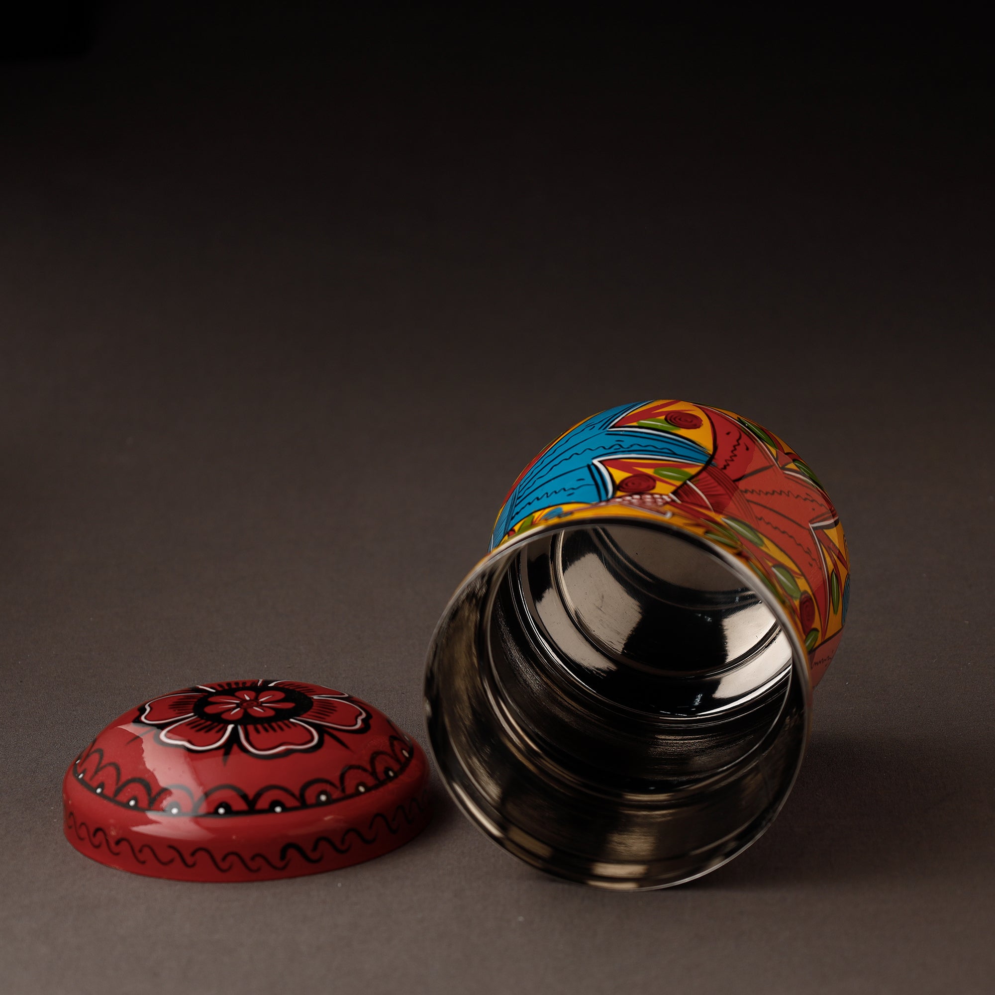 Multicolor Bengal Patua Handpainted Stainless Steel Multi Utility Canister